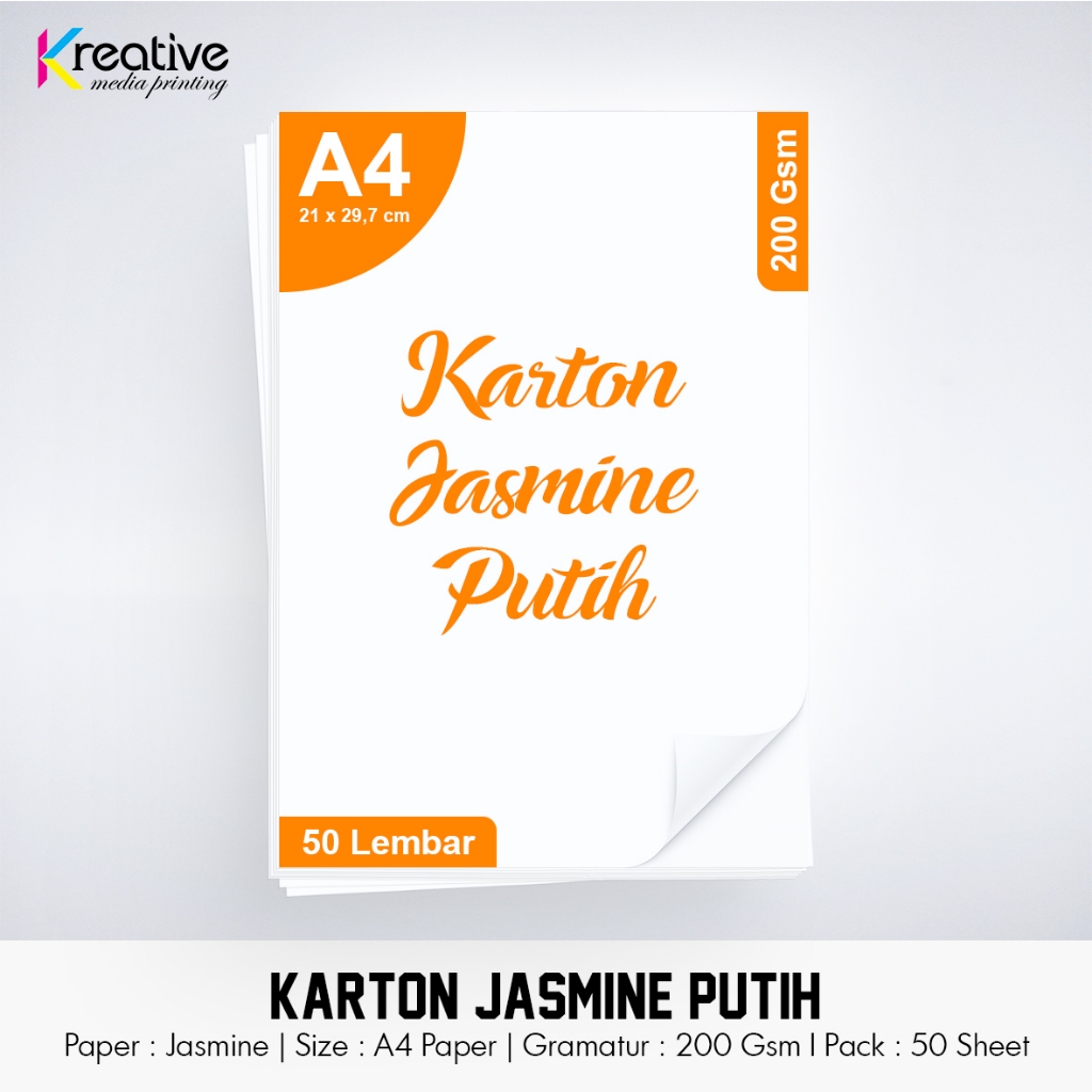 

Kertas JASMINE Putih (A4 / 200 Gsm / 1 pack = 50 lbr)