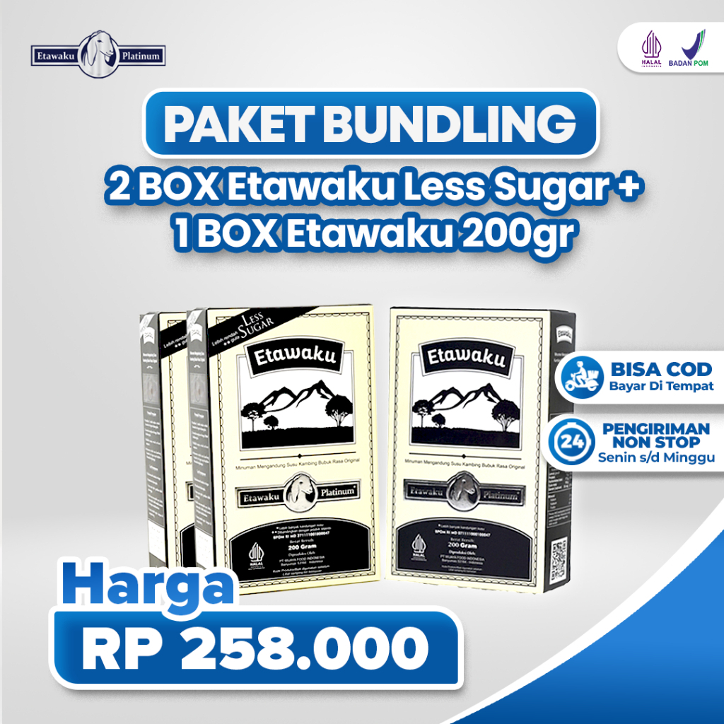 

Paket Bundling 2 Box Etawaku Platinum Less Sugar + Etawaku Platinum 1 Box - Atasi Masalah Pernafasan Sesak Nafas Asma Batuk Berdarah dan Sendi Original