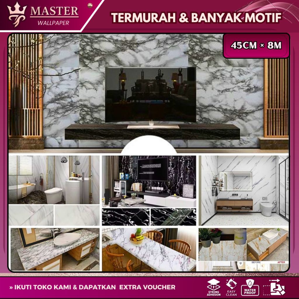 Wallpaper Dinding Motif Marmer - Wallpaper Marmer Mewah Dekorasi Dinding Premium PVC 8M