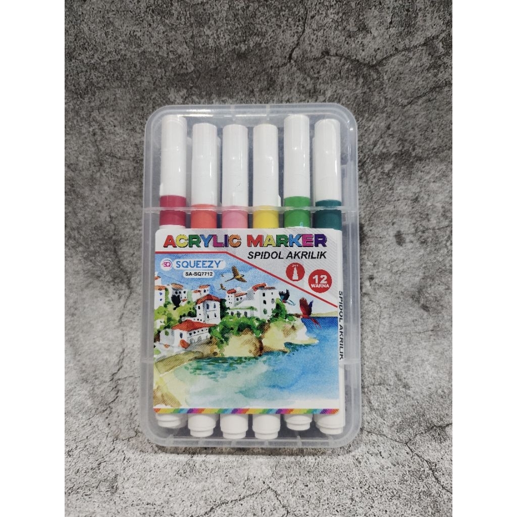 

spidol akrilik 12 warna, acrylic marker 12 colours, spidol kaca, spidol plastik