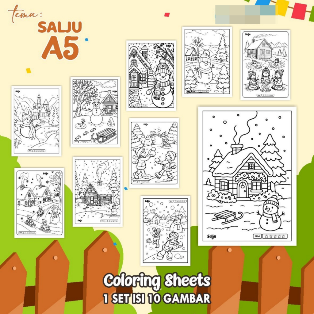 

KERTAS GAMBAR MEWARNAI TEMA SALJU - LEMBAR COLORING SHEETS FOR KIDS ISI 10 LEMBAR [A5] READY