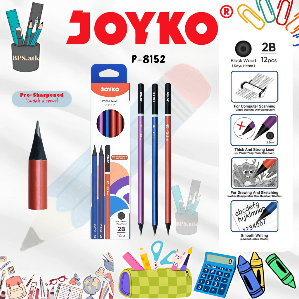 

(12pcs) Pencil / Pensil JOYKO P - 8152 2B Pensil Serut Anak Sekolah Premium