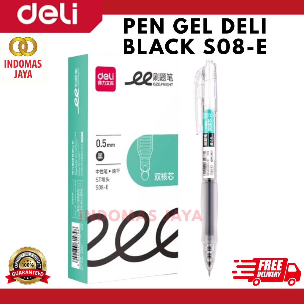 

Deli Gel Pen / Pulpen Gel 0.5mm Tinta Hitam / Merah Isi 1 pcs Cepat Kering Tinta Banyak S08-E (HARGA PER PCS)