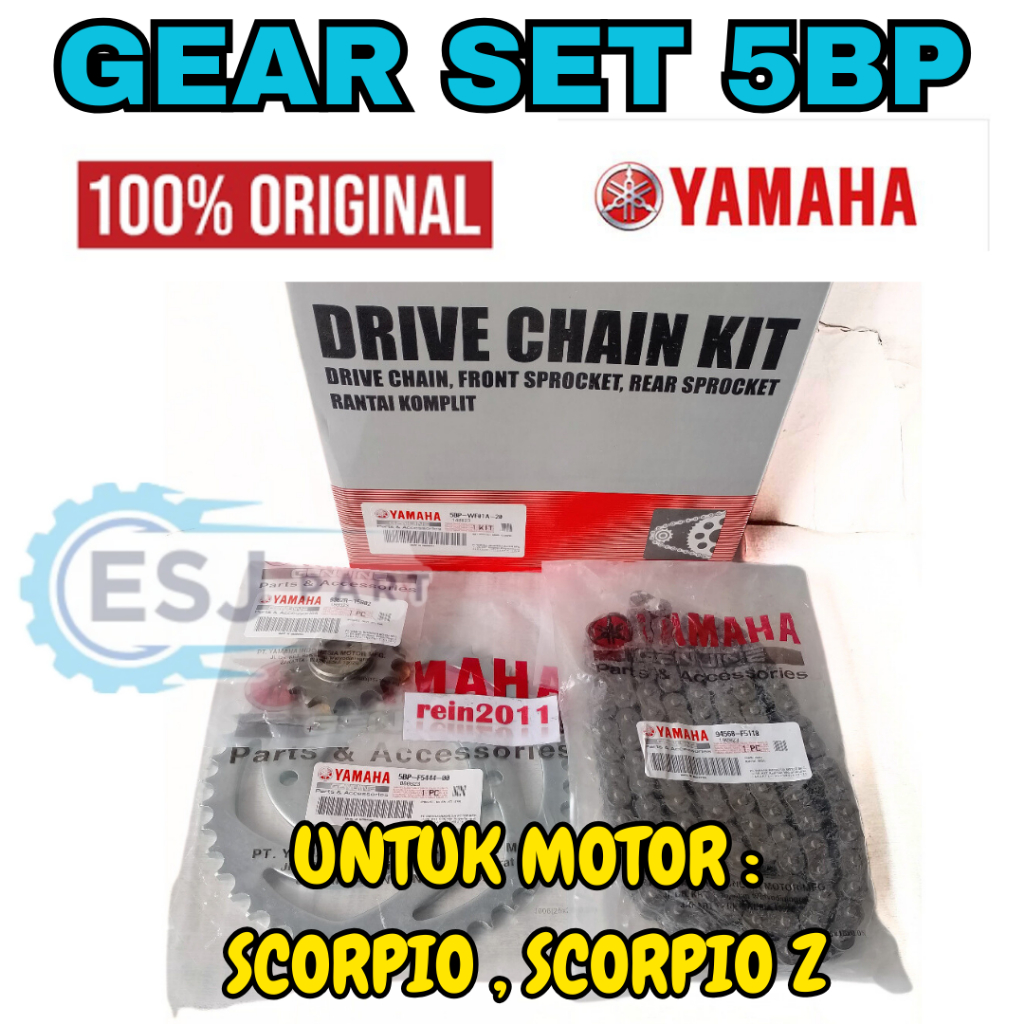 ASLI GEAR SET+RANTAI KODE-5BP ORIGINAL ASLI YAMAHA YPG SCORPIO/SCORPIO Z KUALITAS ORI YAMAHA YPG ORI