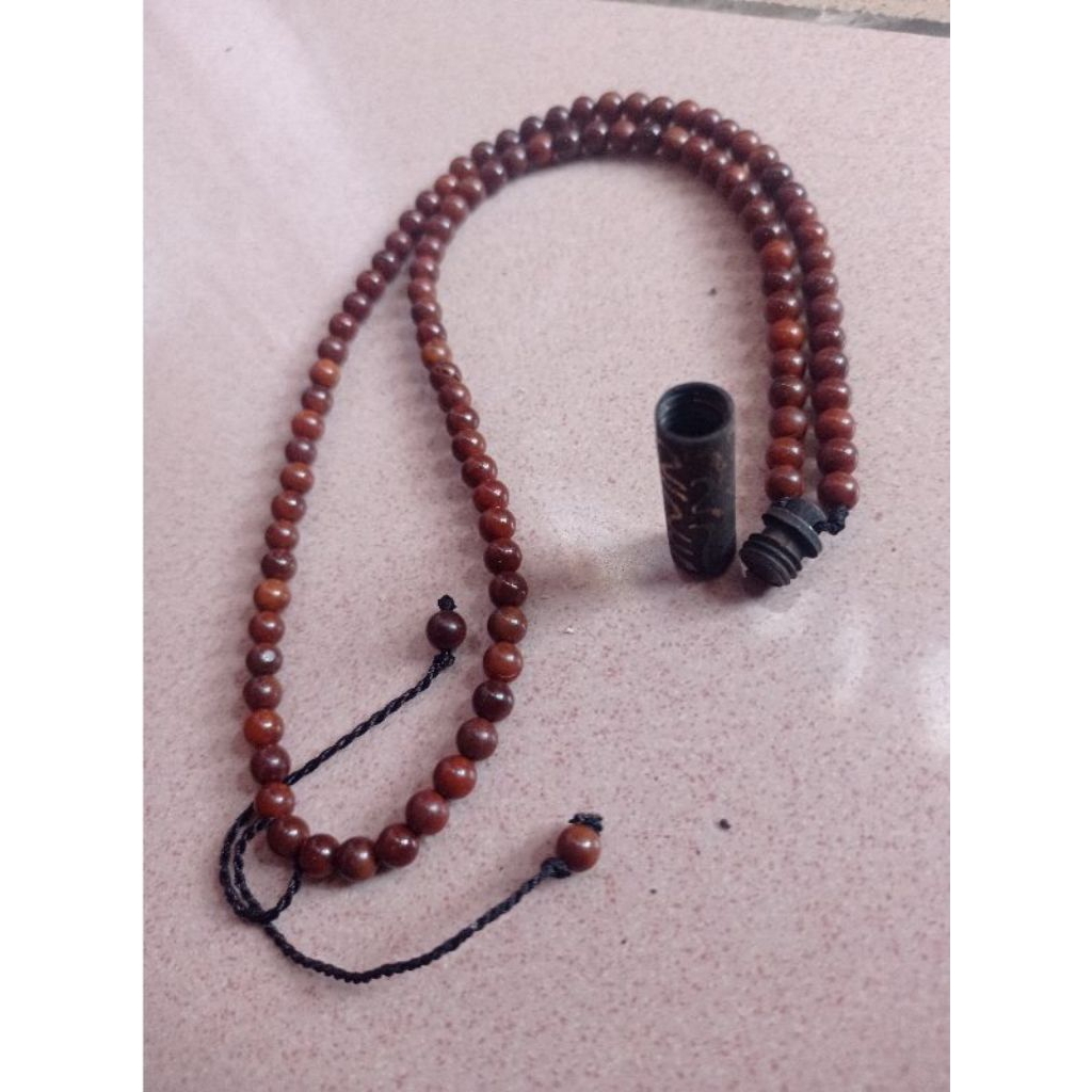 Kalung Tasbih Kayu Kaoka Liontin Tabung Kuningan