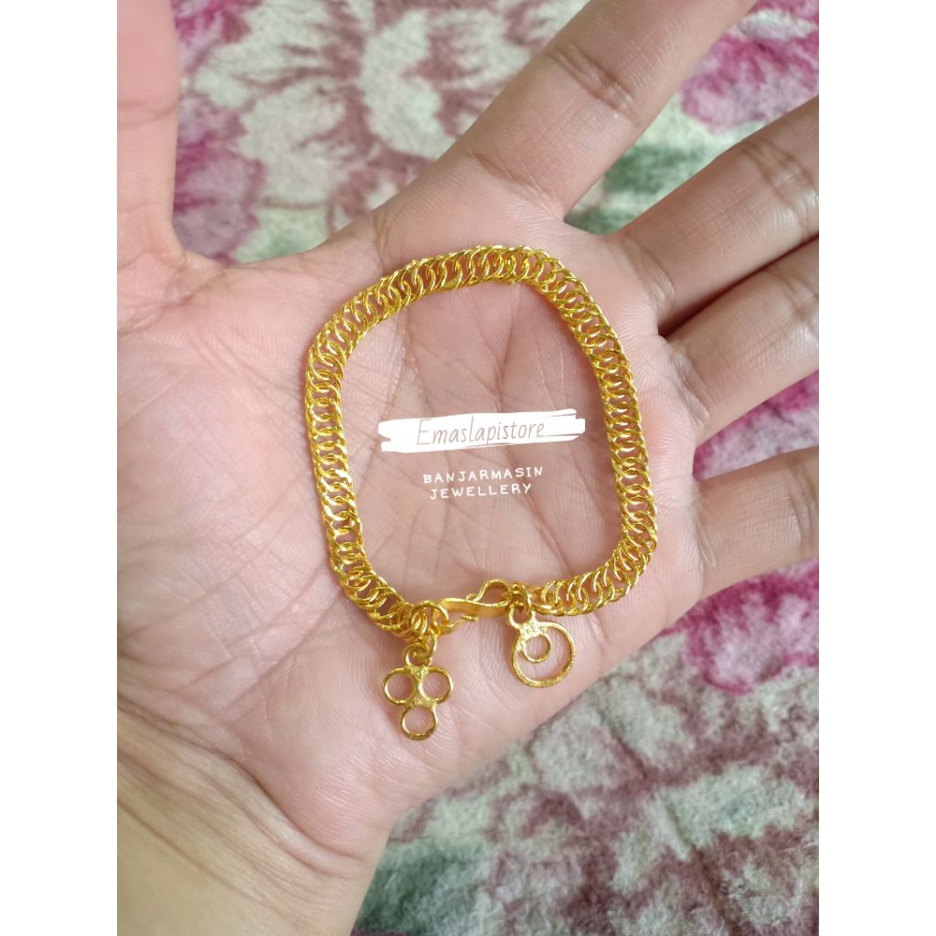 Gelang Mini Rantai Lembar Sasap Lapis Emas 999 Banjar