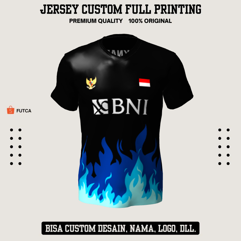 Kaos Jersey Baju Olahraga Custom Full Printing - Jersey Badminton Hitam Motif Api 3