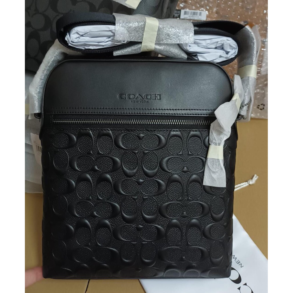 Tas Pria Branded Coach Houston Flight Bag Messenger Black Croco Leather