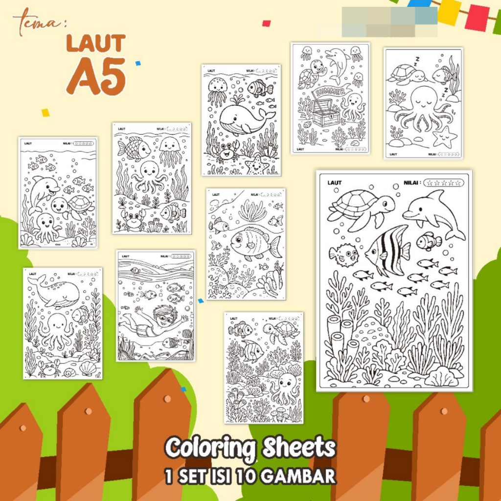 

KERTAS GAMBAR MEWARNAI TEMA LAUT A5 READY STOCK - LEMBAR COLORING SHEETS ISI 10 LEMBAR
