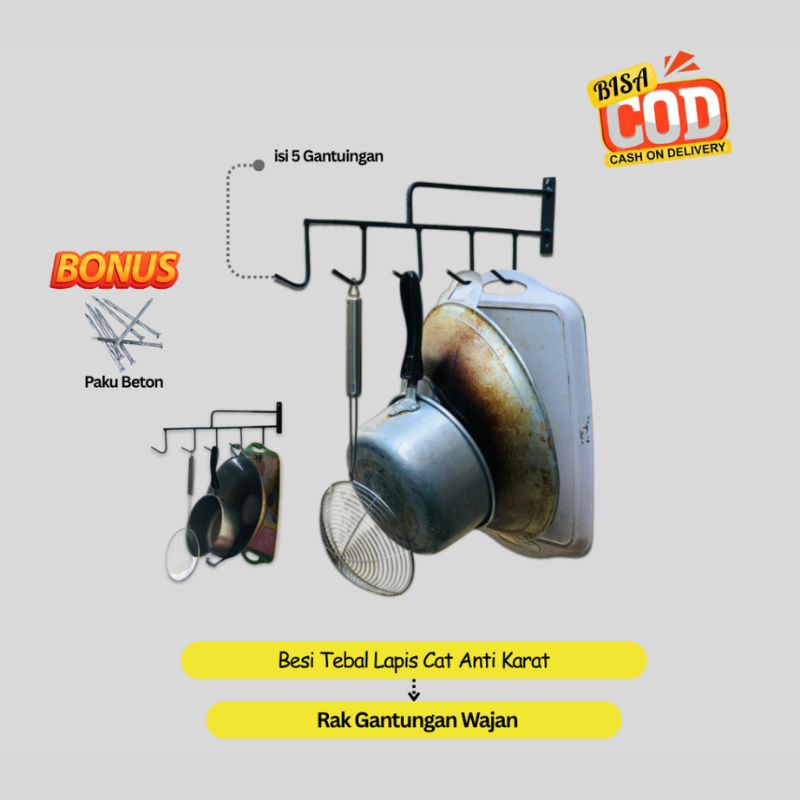 RAK GANTUNGAN PANCI WAJAN CANTOLAN DINDING DAPUR TEMPEL KOLONG