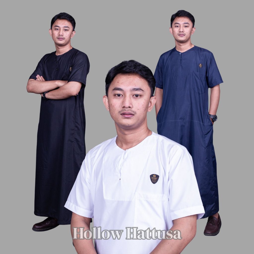 Gamis Pria Slimfit Lengan Pendek – Jubah Muslim Dewasa Kerah Oblong Kekinian