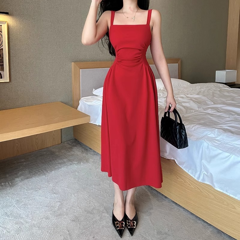 EMITA BLOOM long dress merah import sexy dress wanita kekinian press body korean style aesthetic mid