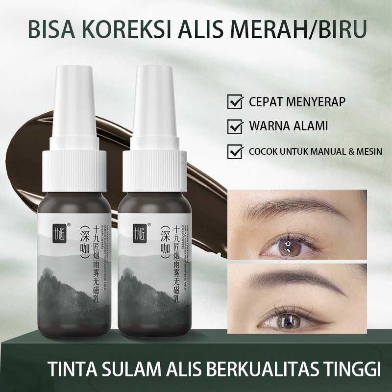 Tinta Sulam Alis Semi Permanen Premium, Inovasi Bebas Magnet, Bisa Koreksi Alis Merah/Biru, Warna St