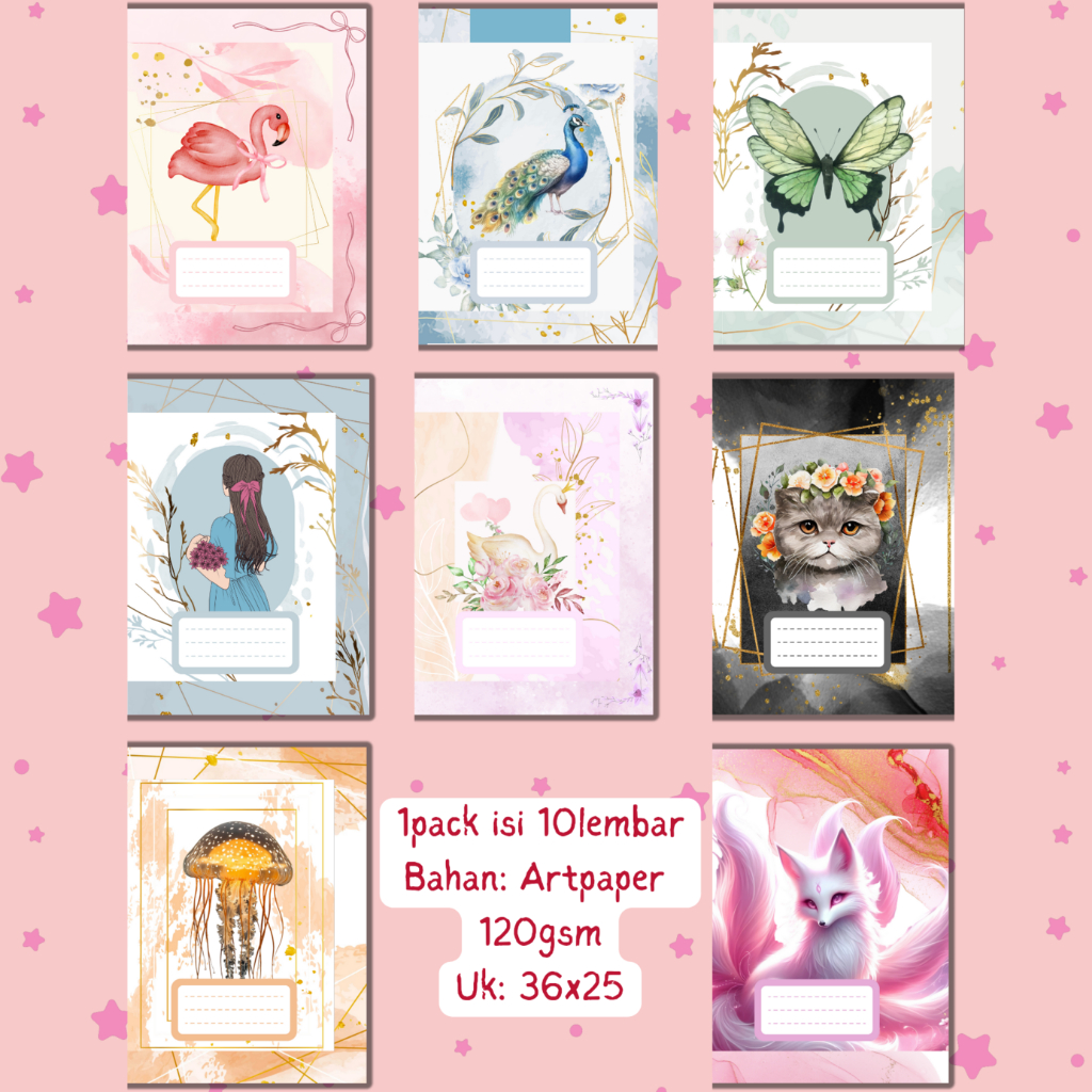 

[10 Lembar] Sampul Buku Aesthetic/Estetik Warna Pastel Lucu Cute Artpaper 120gsm glossy anti luntur