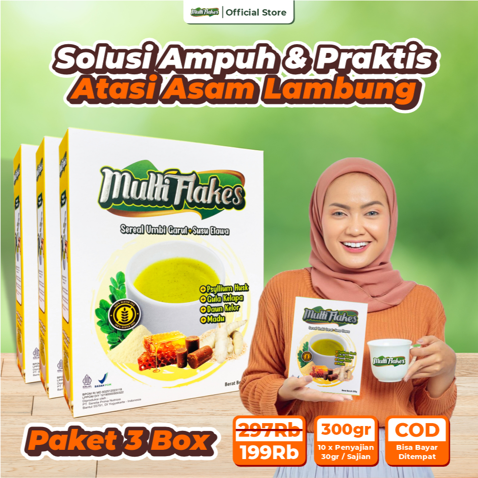 

Multi Flakes Asam Lambung Sereal Umbi Garut dan Susu Etawa Paket 3 Box