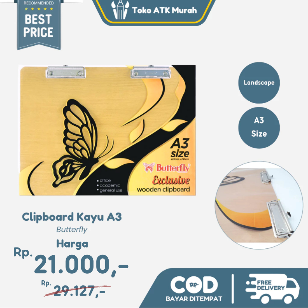 

Papan Dada / Clipboard Kayu A3 Butterfly