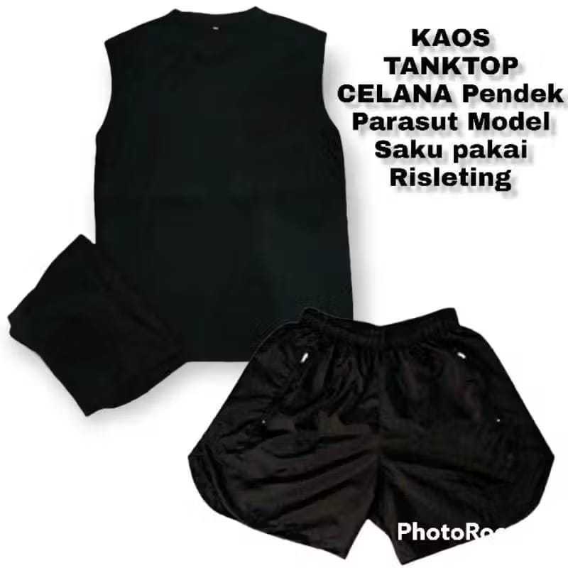 Stelan olahraga pria wanita Unisex kolor running shot sepaha dan singlet