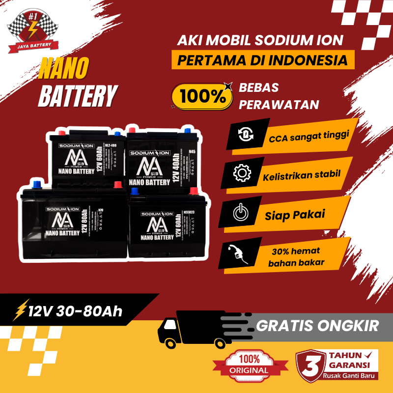 NANO BATTERY Aki Mobil Sodium Ion 12.V 40A - 90A / Aki Mobil Sodium Ion GARANSI 3 TAHUN