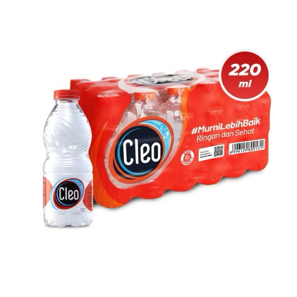 

CLEO AIR MINERAL BOTOL 220ML ISI 24 PCS (1 KRAT) CLEO MINI BOTOL PARTY PACK