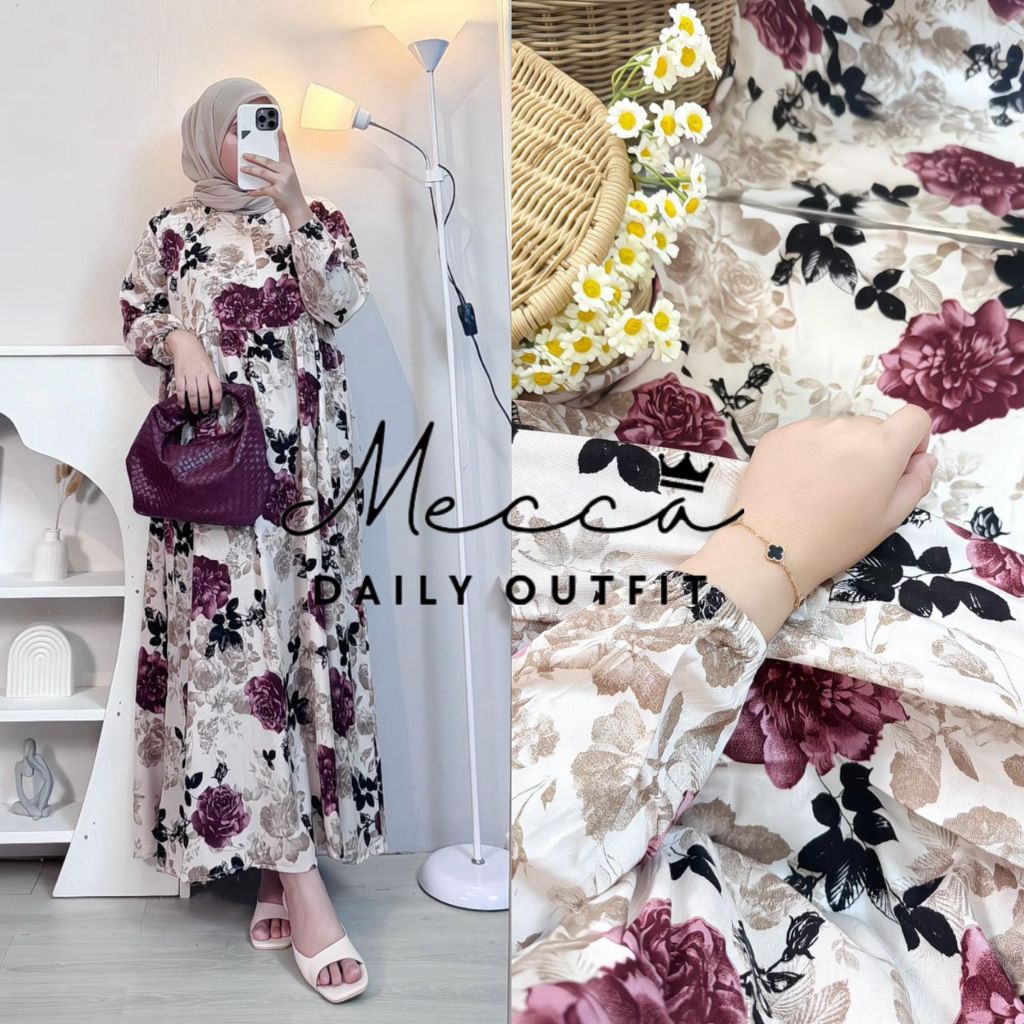 MIDI DRESS WANITA RAYON GAMIS MUSLIM WANITA BUSUI JUMBO MOTIF BUNGA