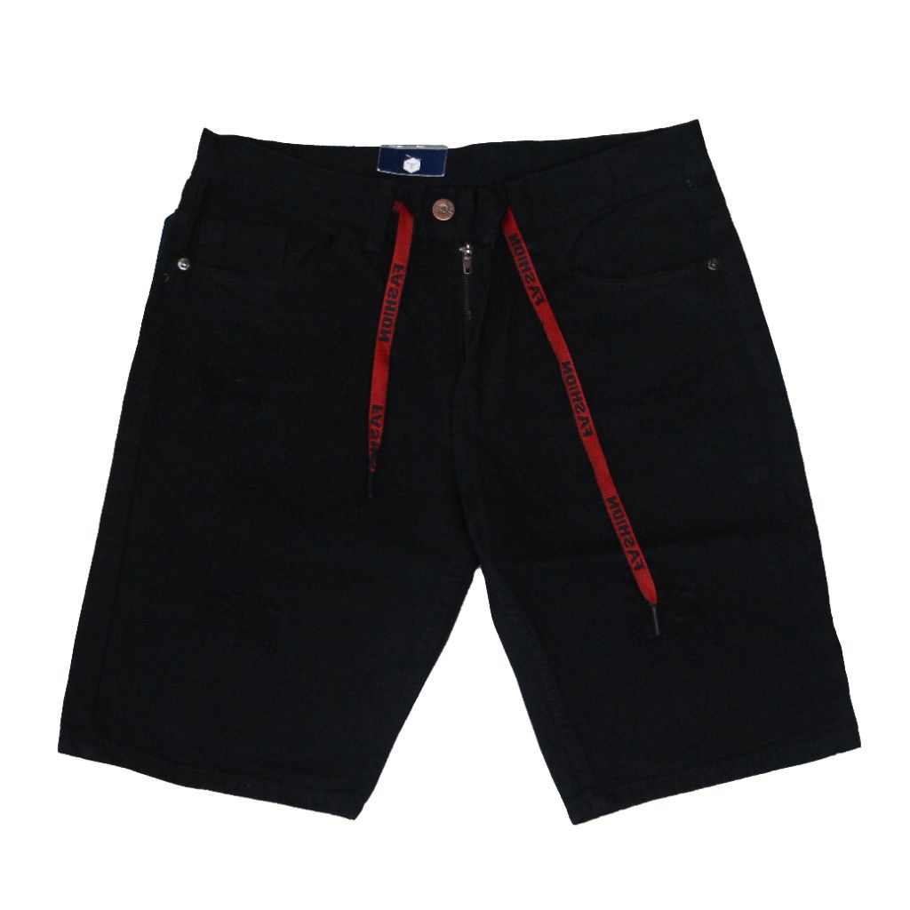 Celana jeans pendek sobek Hitam jeans pria pendek sobek