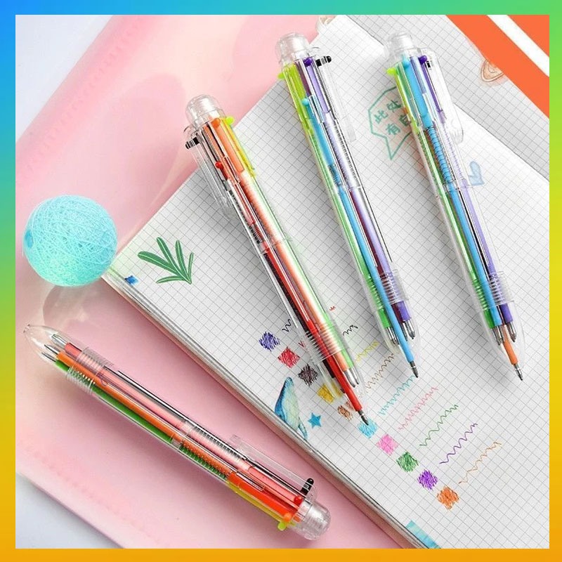 

Pulpen 6 Warna isi Tinta 6in1 Pena 0.5mm / Ballpoint Perlengkapan Menulis Multicolor Pen Case Transparent Transparan Bolpen Mix Colour Alat Tulis Kantor Sekolah Warna Warni Katam