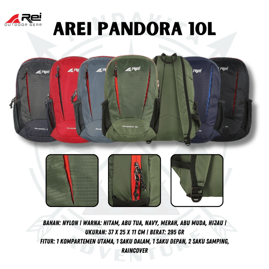 TAS RANSEL AREI OUTDOORGEAR  PANDORA DAYPACK 10 LITER BACPACK TAS GUNUNG FREE RAIN COVER
