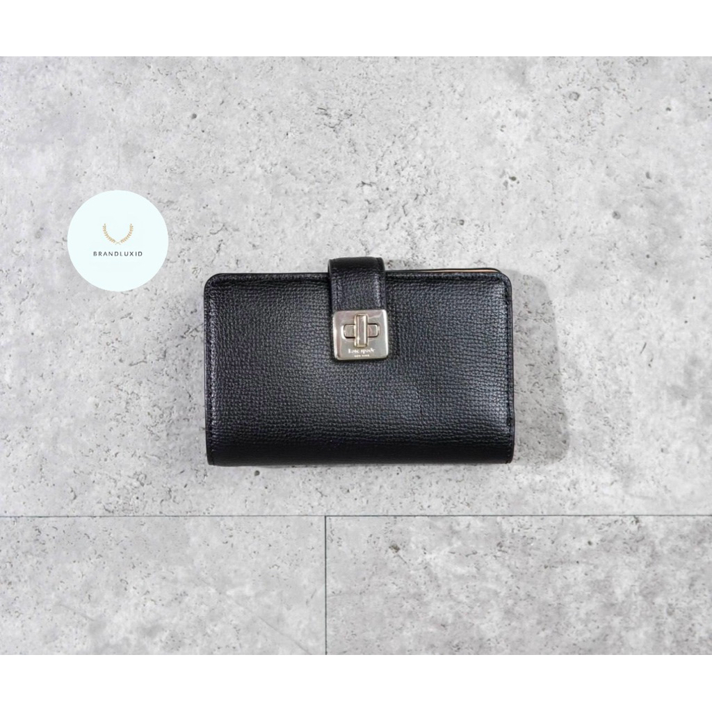 Kate Spade GHW Flap Bifold Wallet in Black & Camel
