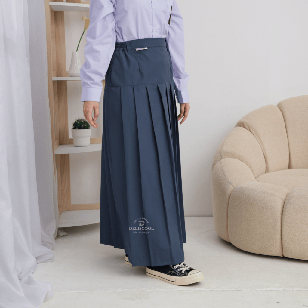 Deliscool Rok rempel pinggang bawah turun pinggang sekolah kerja hitam putih coklat pramuka Abu SMA