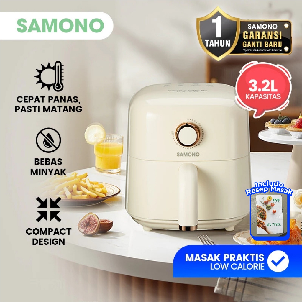 SAMONO Air Fryer 3.2 Liter Low Watt 600W Mesin Penggoreng Tanpa Minyak Anti Lengket Alat Masak Sehat