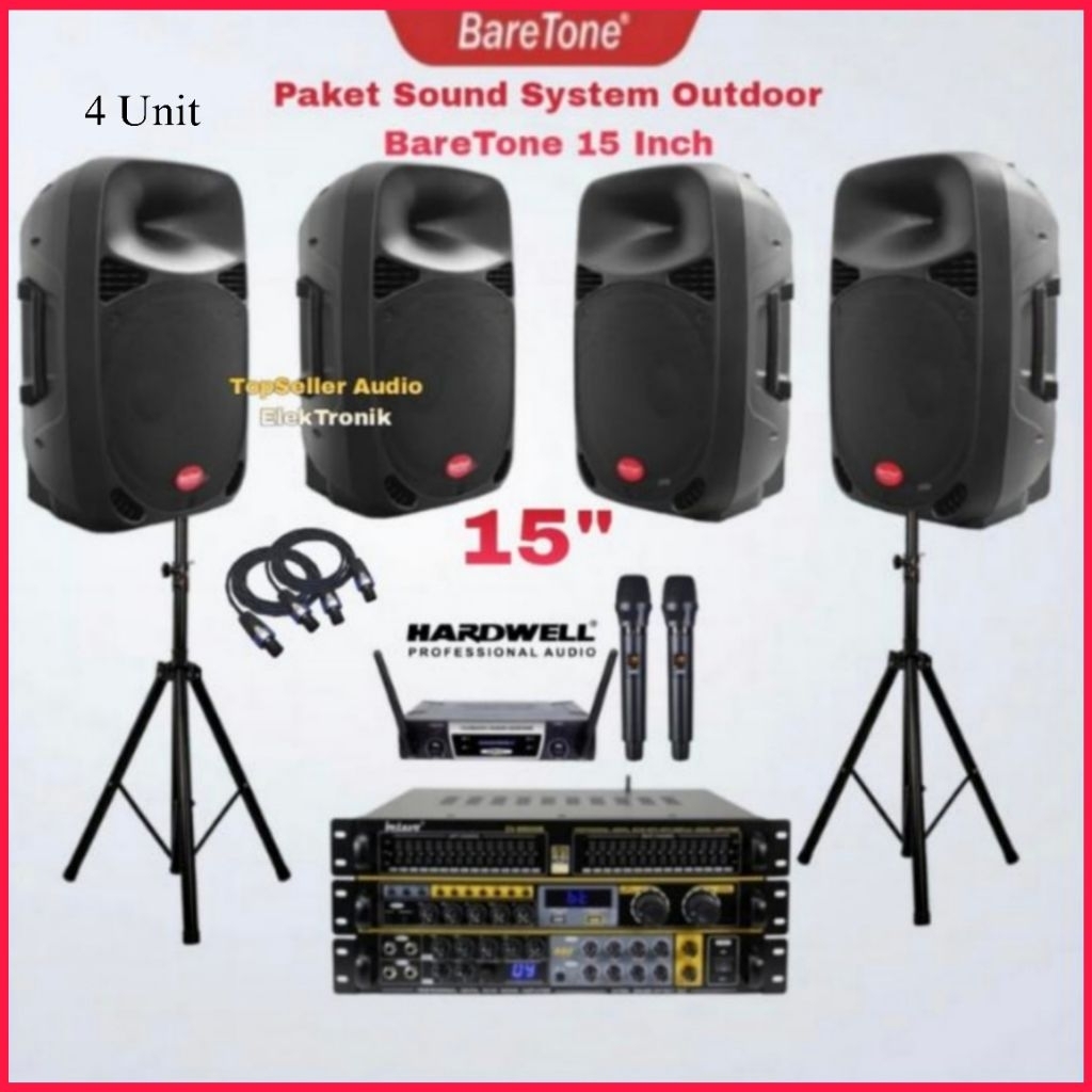 Paket Sound System Speaker 15 Inch BareTone Lapangan Outdoor / Ruangan Aula Dll Amplifier Betavo Mic