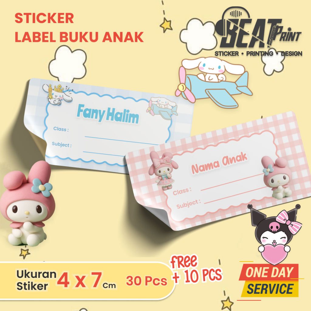 

Stiker Nama Anak Custom 7x4cm — Label Buku / Alat Tulis | 1 Set 30 Lembar | Desain Lucu & Siap Pakai