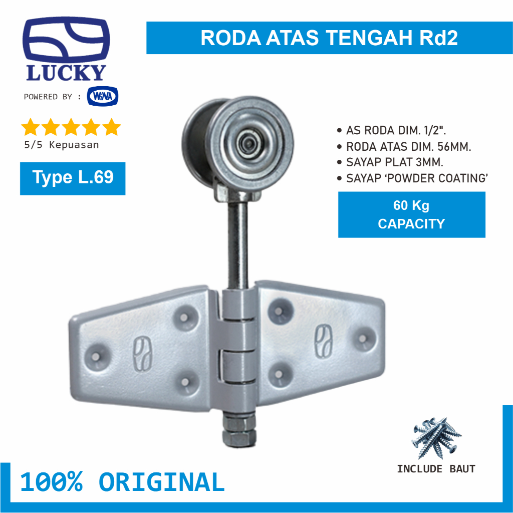 Roda Atas Tengah RD2 Lucky L69 Engsel Pintu Garasi Geser Tikung & Lipat - 100% Original