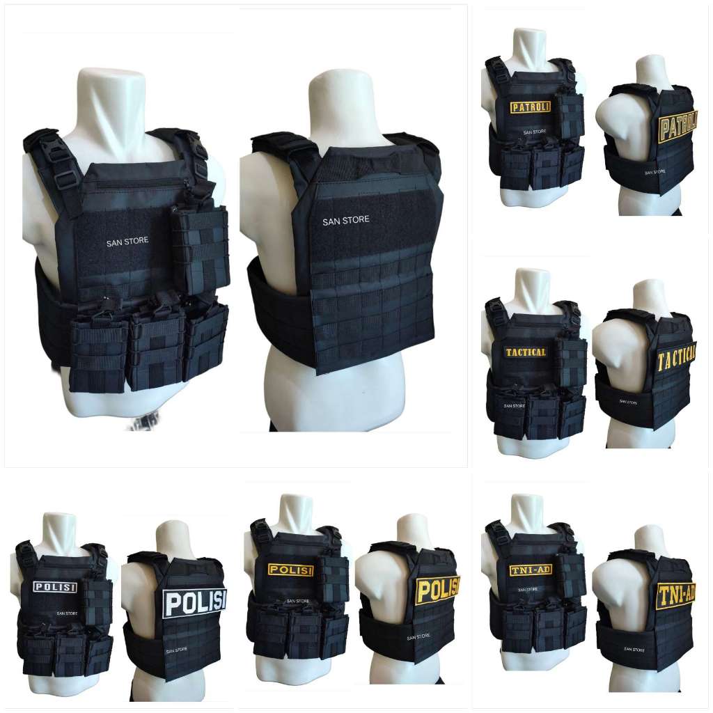 ROMPI ANTI ANGIN/BODY VEST POLISI/TACTICAL/TNI AD/PATROLI HITAM LENGKAP