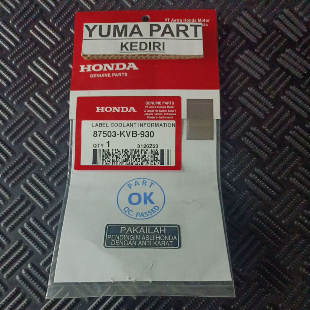 87503KVB930 Stiker Label Air Coolant Honda
