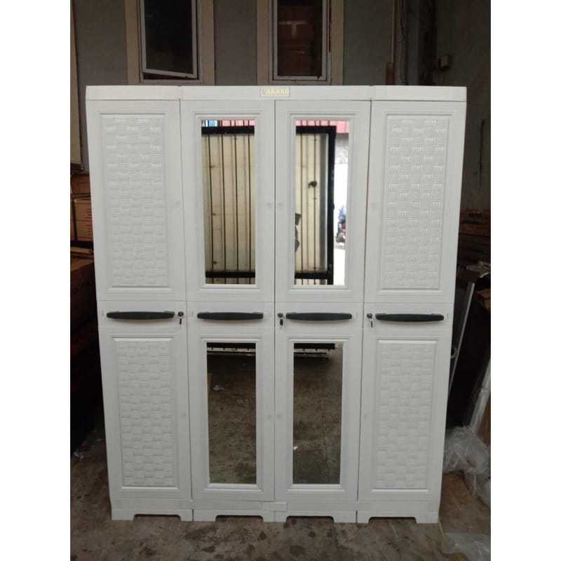 LEMARI PAKAIAN PLASTIK 4 & 3 PINTU JUMBO GANTUNG + CERMIN FULL KUNCI AKAKO