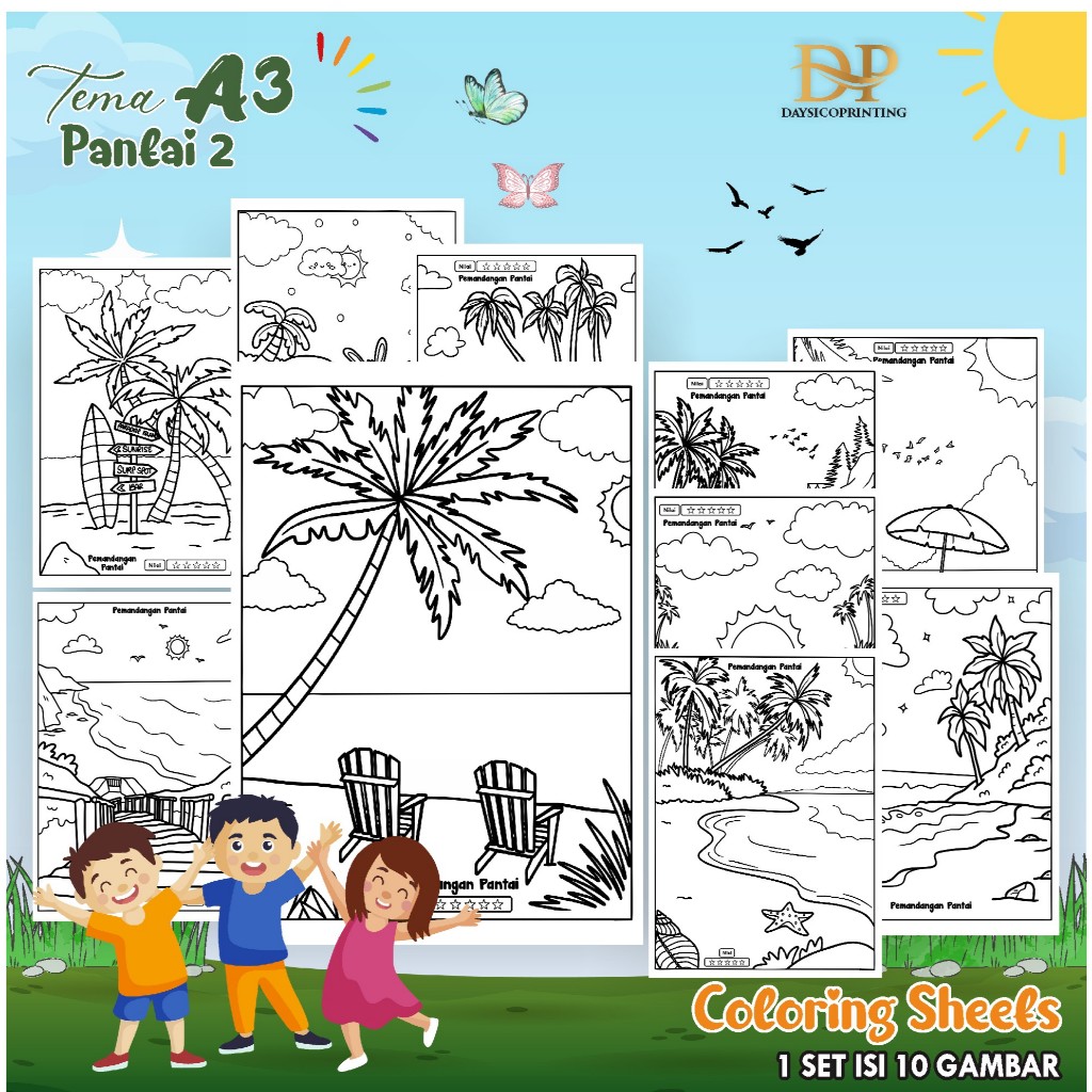 

(PANTAI 02) KERTAS MEWARAI ANAK PEMANDANGAN A3 - LEMBAR MEWARNAI MURAH READY STOCK - COLORING SHEETS ANAK PAUD/TK