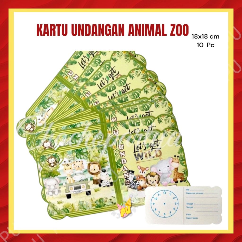 Kartu Undangan Ulang Tahun ANIMAL ZOO Isi 10 / Kartu Undangan Ultah Anak ANIMAL HEWAN SAFARI