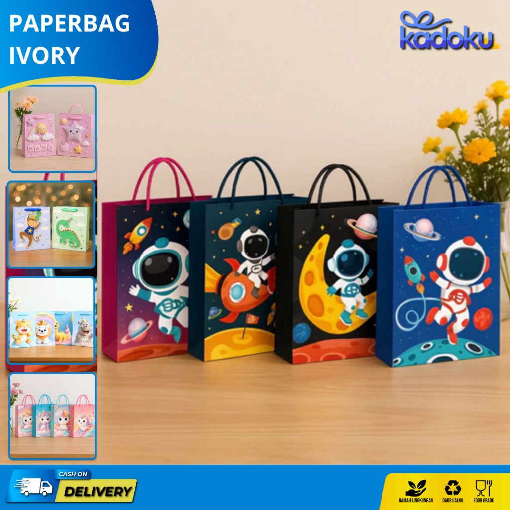 

Paperbag Ivory Motif / Tas Paperbag Ultah Anak / Paper Bag Marmer / Tas Hampers Souvenir Tebal