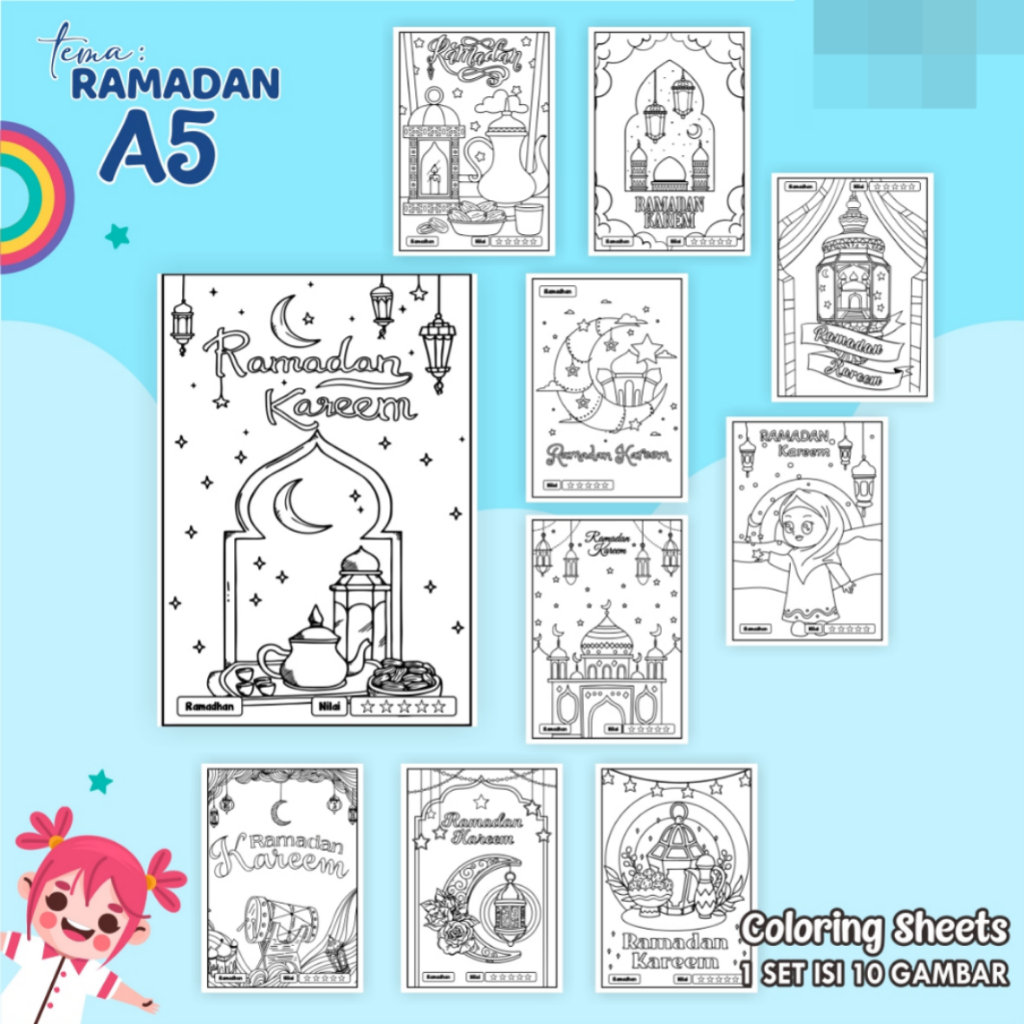 

KERTAS MEWARNAI TEMA HARI BESAR ISLAM UKURAN A5 - COLORING SHEET FOR KIDS 10 LEMBAR READY STOCK