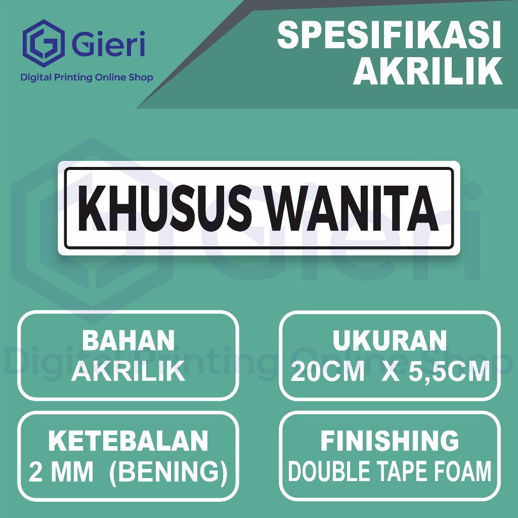 Khusus Wanita / Nama ruang dari bahan akrilik