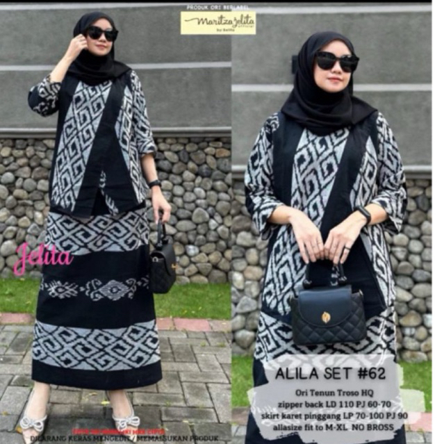 Setelan One Set Batik Tenun Etnik Wanita Kekinian Full Set Atasan dan Rok