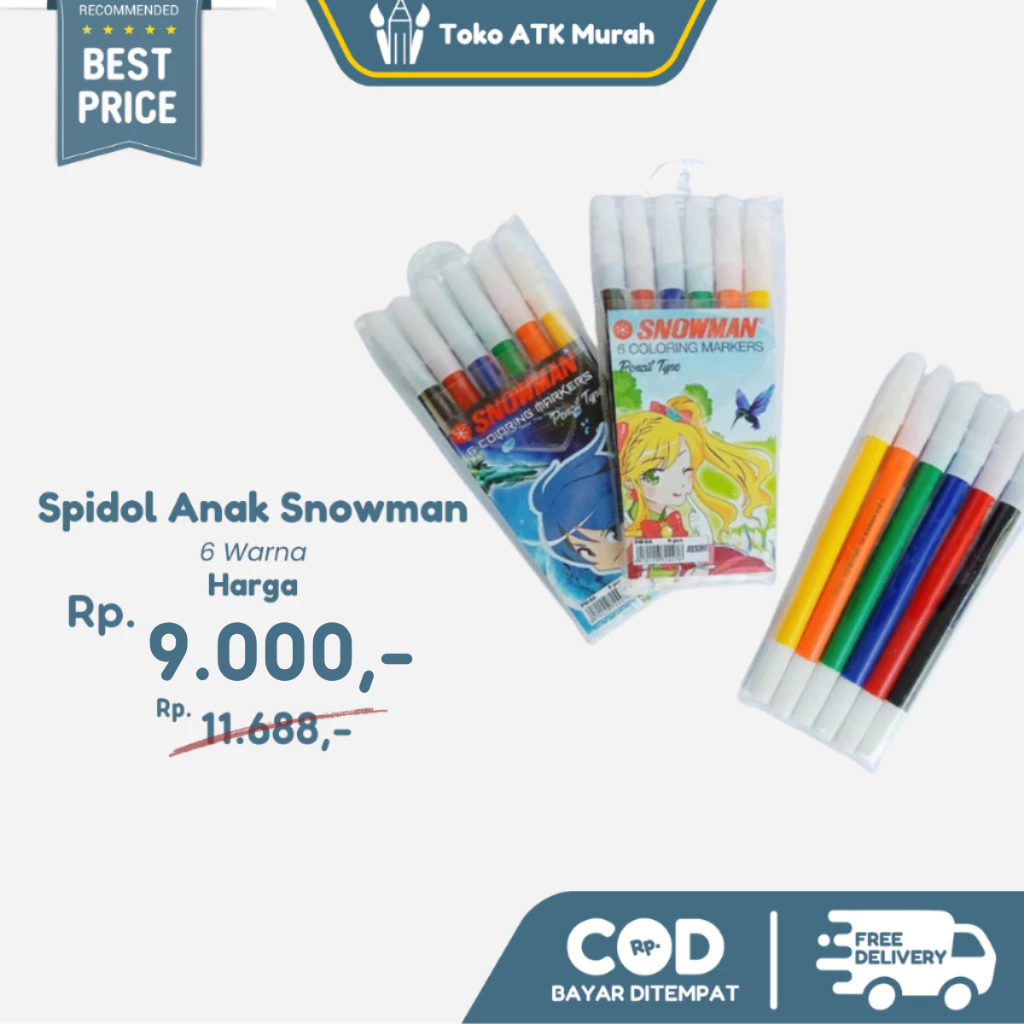 

Spidol Kecil 6 Warna Snowman PW-6A - 6 Coloring Markers