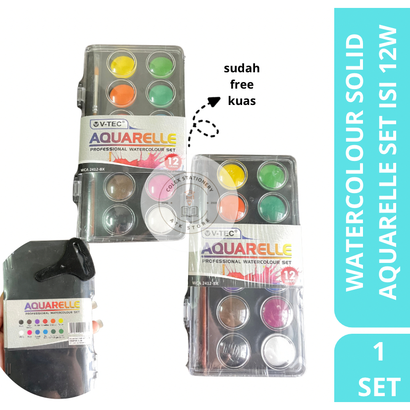 

[1 SET] Watercolour Solid Aquarelle / Cat Air Watercolour High Quality Free Kuas Isi 12 Warna Vtec