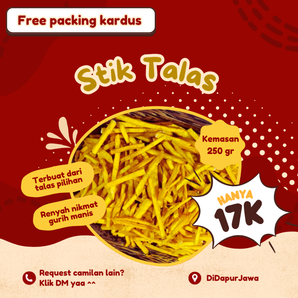 

Stik Talas Renyah Nikmat Gurih Manis - 250gr | Camilan santai ngumpul nongkrong