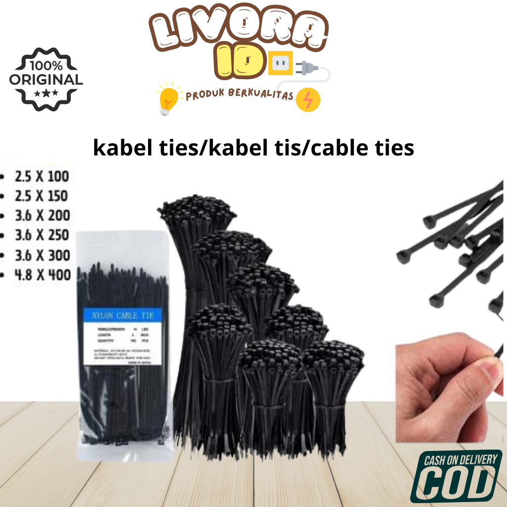 

kabel ties KAWATO/kabel tis/cable ties 4.8*200/4.8*250/4.8*300/4.8*400MM (20cm/25cm/30cm/40cm) Hitam/Putih - 2,5 x 100, hitam