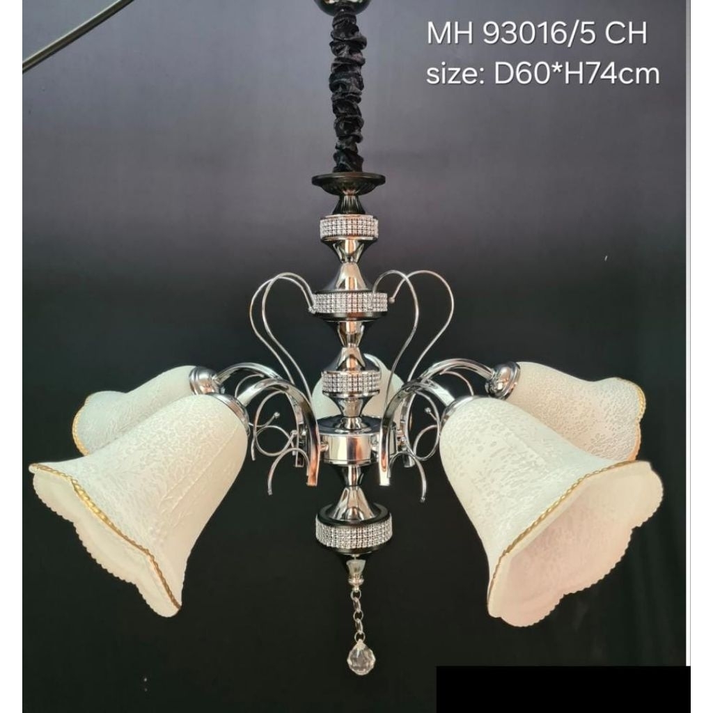 LAMPU GANTUNG HIAS KLASIK 5 LAMPU RUANG TAMU ELEGANT