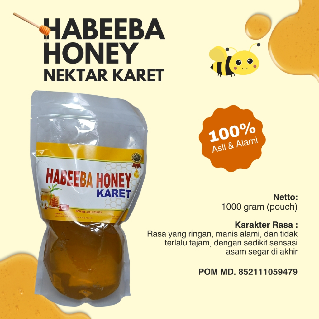 

Madu Nektar Karet 1kg Habeeba Honey Madu Asli Murni 100% berizin BPOM Kemasan Pouch