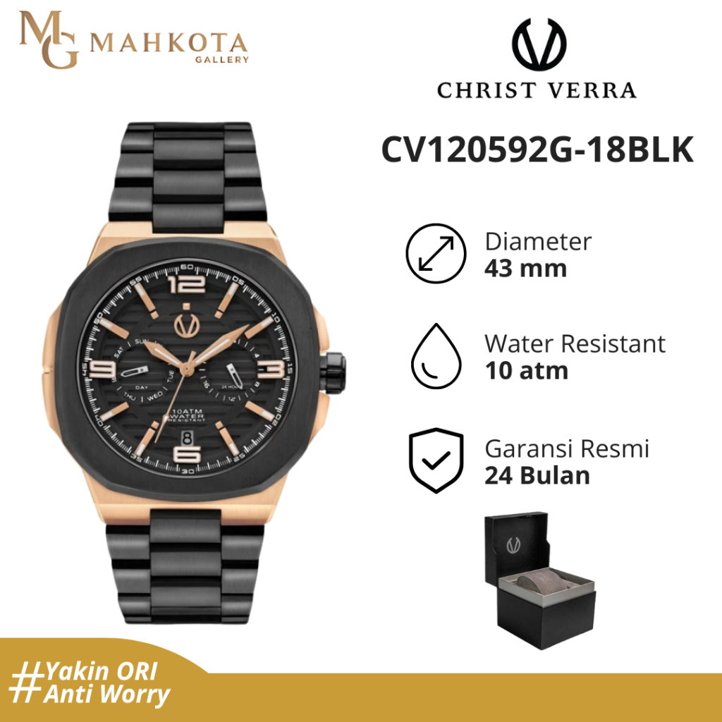Jam Tangan Pria Christ Verra CV120592G-18BLK Strap  Stainless Steel Original dan Bergaransi