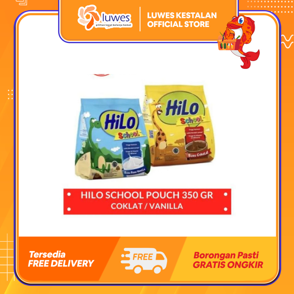 

(10 Sachet) Hilo School Bag Susu Bubuk 350gr Vanilla / Coklat Berkalsium Tinggi & Rendah Lemak